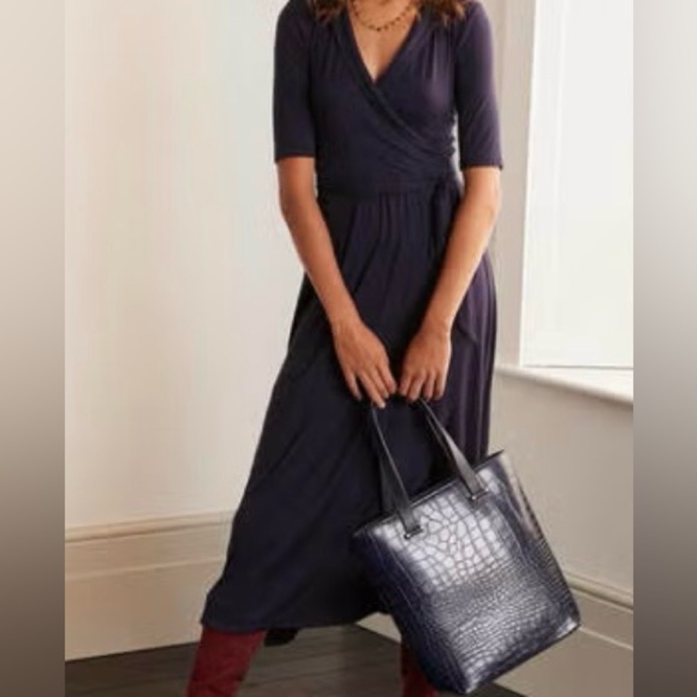 Boden Navy Blue V-Neck Midi Jersey Knit Wrap Dress NWT Size 16/18 R